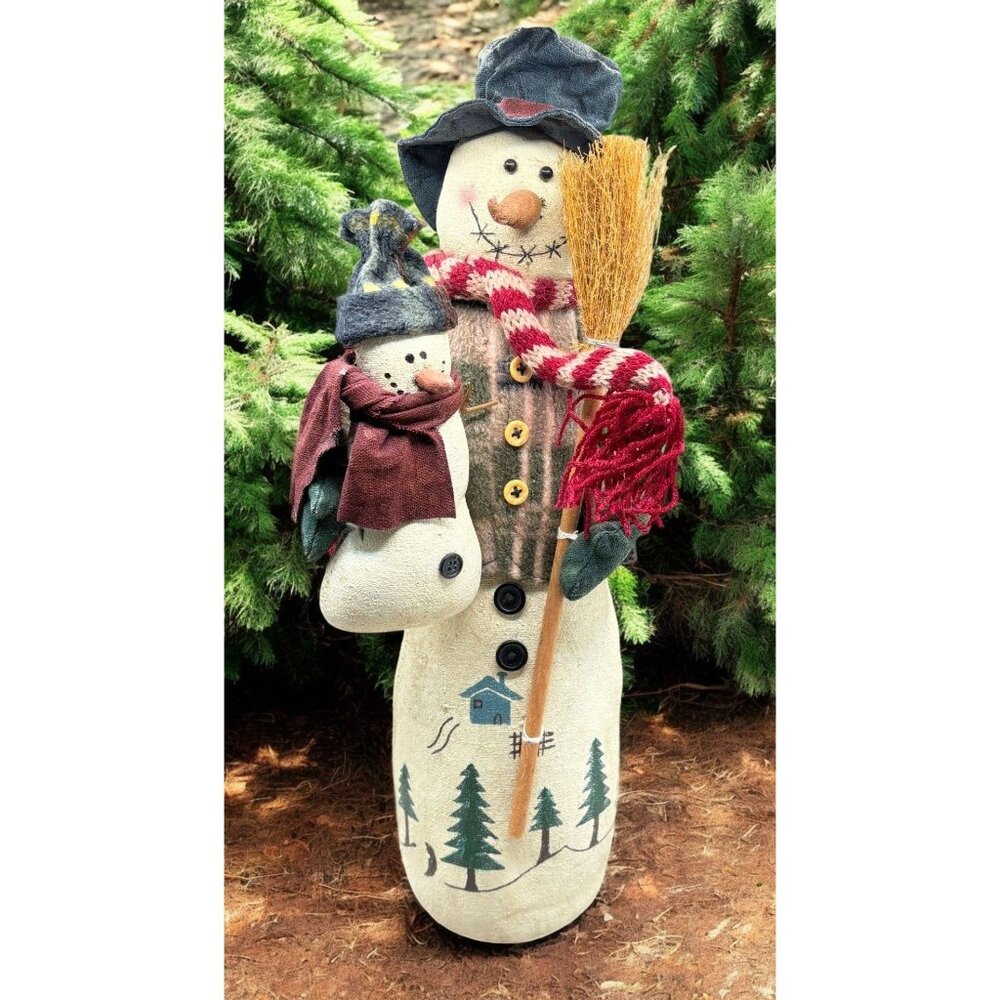 Vintage Fabric Snowman Christmas Figurine Snow Baby Rustic Mountain Winter